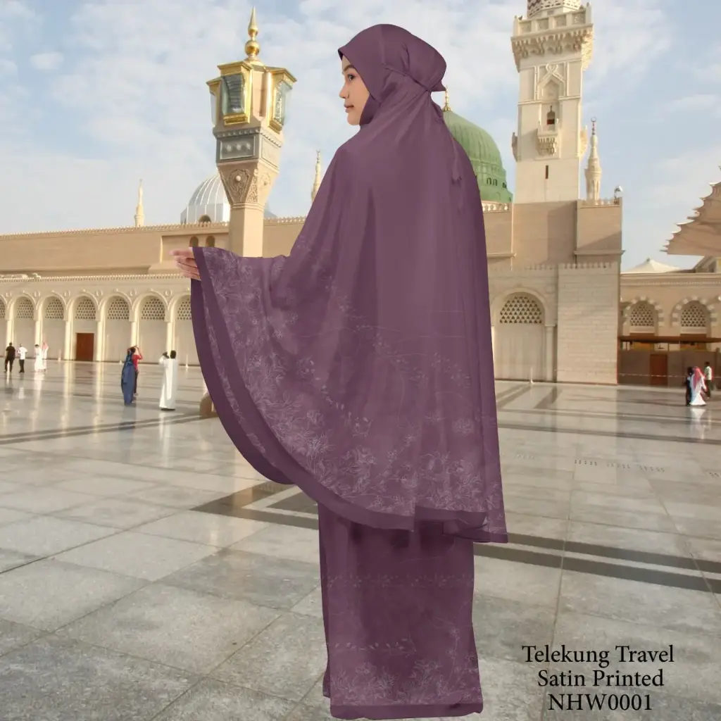 Telekung Travel Satin Printed (Awning Moss Crepe Berdagu) in NHW0001