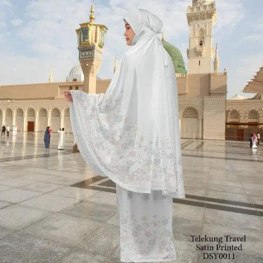 Telekung Travel Satin Printed (Awning Moss Crepe Berdagu) in DSY0011